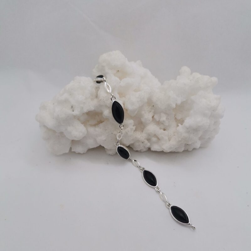 PULSERA PLATA Y AZABACHE OVALADO DOS PUNTAS