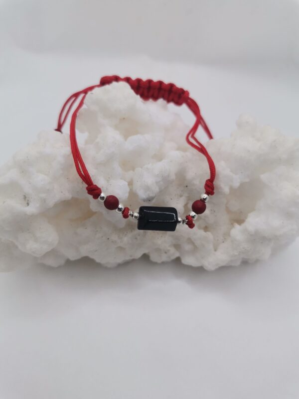 PULSERA TURMALINA NEGRA CON CORDON Y PLATA