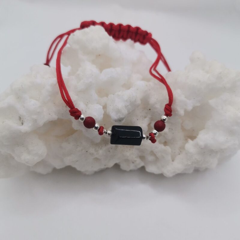 PULSERA TURMALINA NEGRA CON CORDON Y PLATA