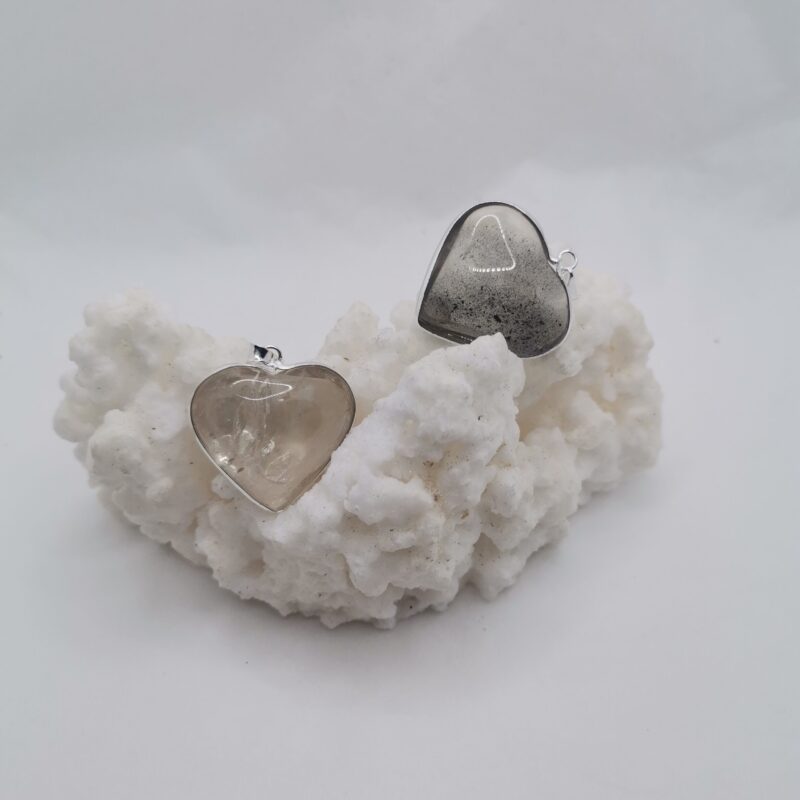 COLGANTE PLATA CORAZON CUARZO AHUMADO