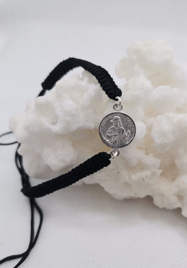 PULSERA SAN JUDAS TADEO PLATA CORDON NEGRO
