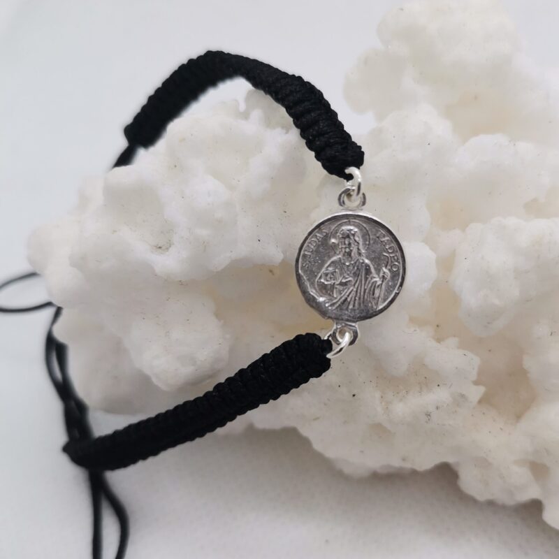 PULSERA SAN JUDAS TADEO PLATA CORDON NEGRO