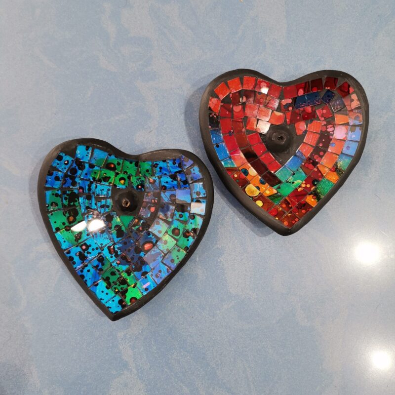 INCENSARIO CERAMICA MOSAICO CORAZON Y CUADRADO