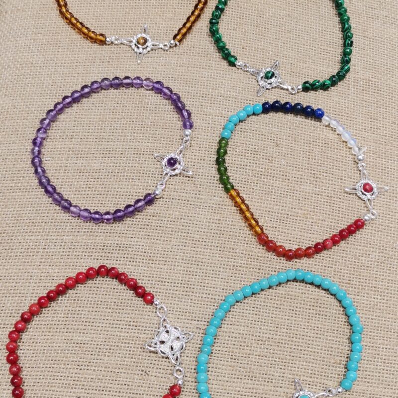 PULSERA MINERAL 4 MM CON NUDO DE BRUJAS PLATA