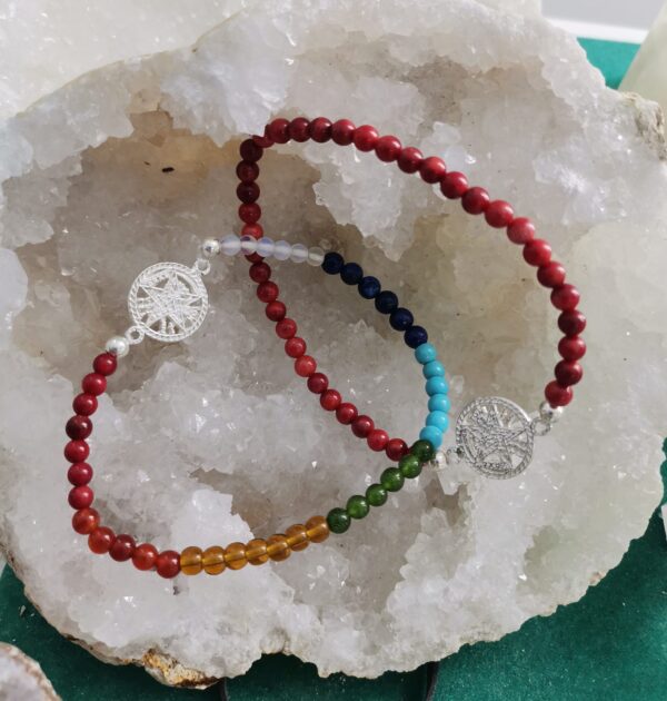 PULSERA MINERAL 4 MM CON TETRAGRAMATON PLATA
