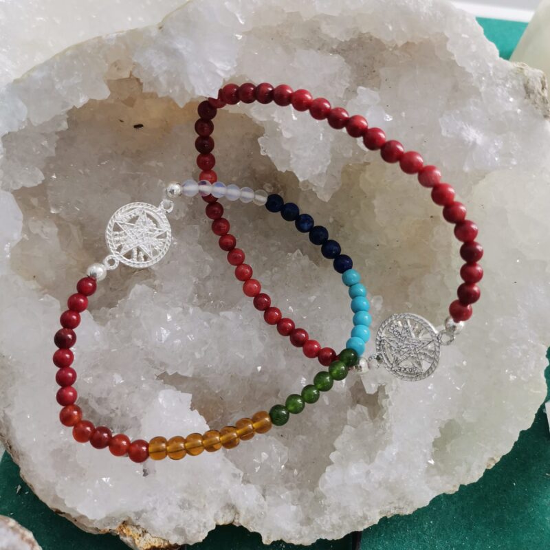 PULSERA MINERAL 4 MM CON TETRAGRAMATON PLATA