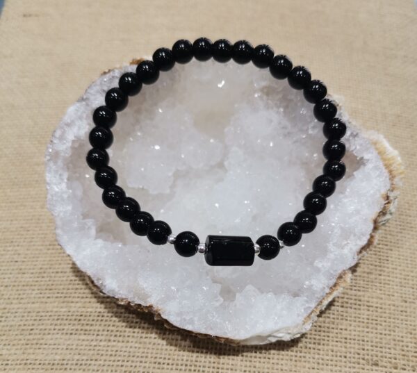 PULSERA MINERAL 6 MM TURMALINA Y ONIX CON PLATA