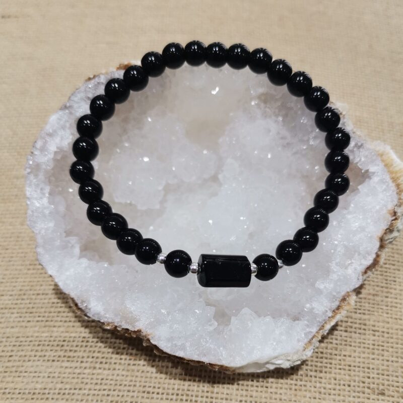 PULSERA MINERAL 6 MM TURMALINA Y ONIX CON PLATA