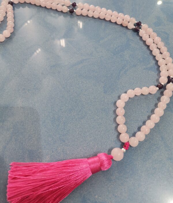 COLLAR JAPA MALA CUARZO ROSA Y AMATISTA O AGATA PLATA - Imagen 2