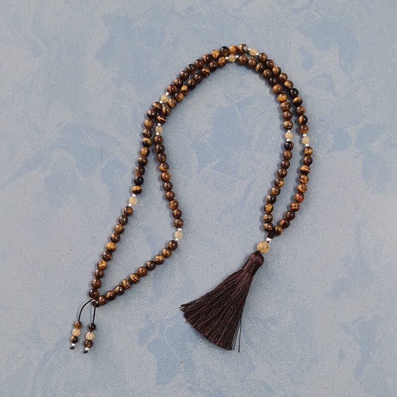 COLLAR JAPA MALA MINERAL OJO DE TIGRE Y CITRINO