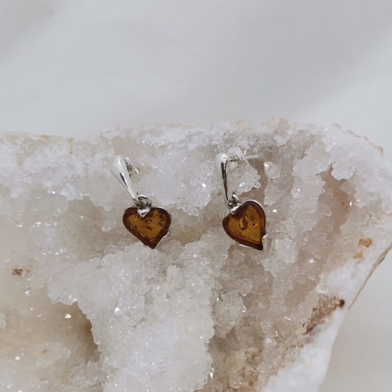 PENDIENTE PLATA Y AMBAR CORAZON MEDIO