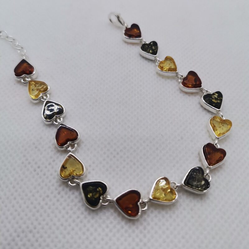 PULSERA PLATA AMBAR CORAZONES