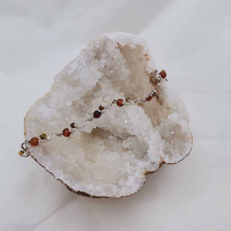PULSERA PLATA Y AMBAR ESFERAS FANTASIA