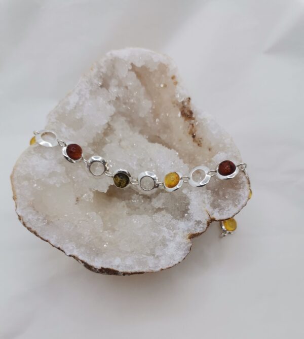 PULSERA PLATA Y AMBAR ESFERAS INTERCALADAS