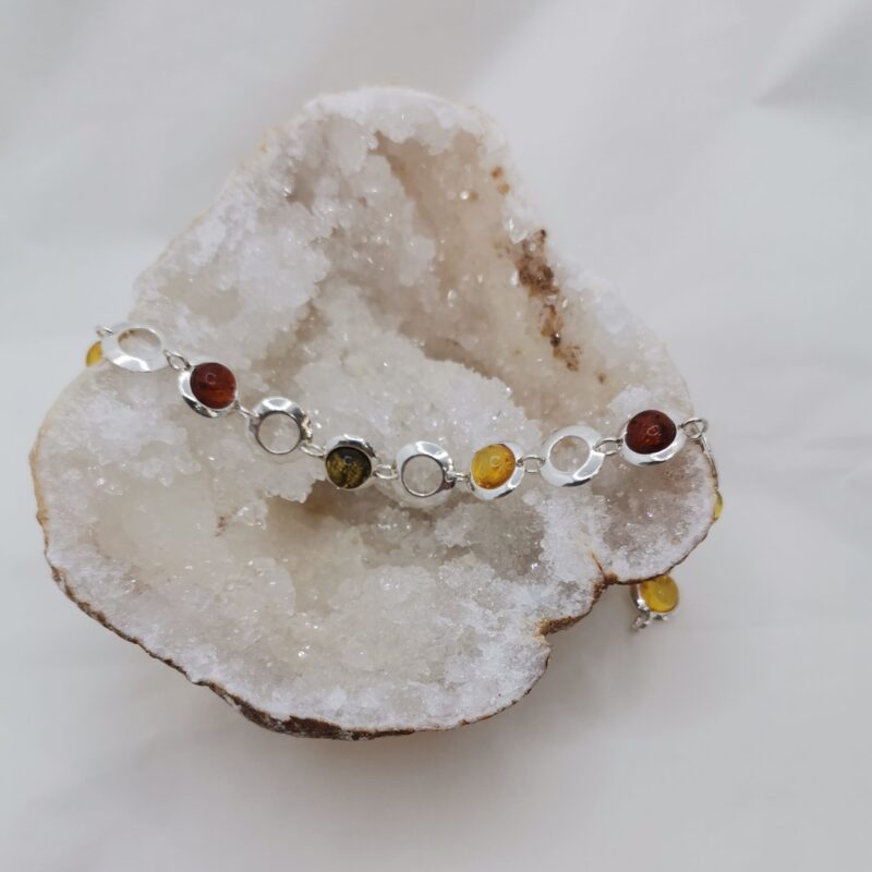 PULSERA PLATA Y AMBAR ESFERAS INTERCALADAS