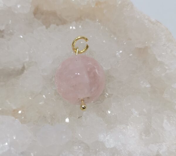 COLGANTE PLATA BAÑO ORO CUARZO ROSA ESFERA FLATEADO