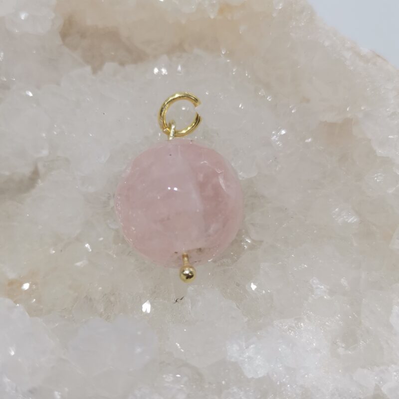 COLGANTE PLATA BAÑO ORO CUARZO ROSA ESFERA FLATEADO