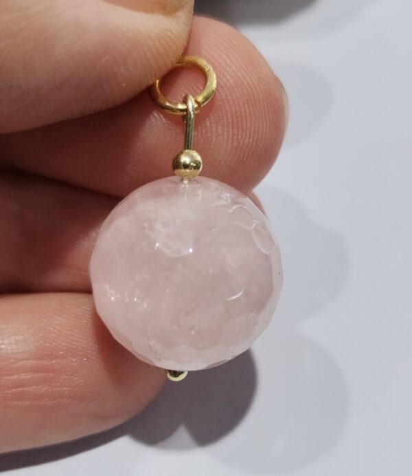 COLGANTE PLATA BAÑO ORO CUARZO ROSA ESFERA FLATEADO - Imagen 2