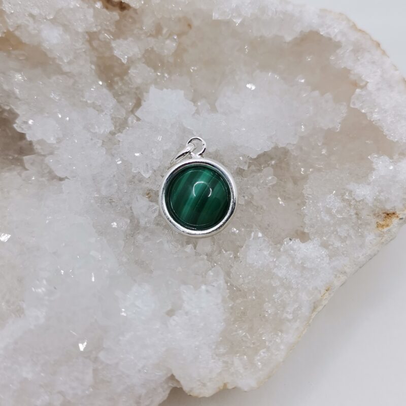 COLGANTE PLATA MALAQUITA REDONDA