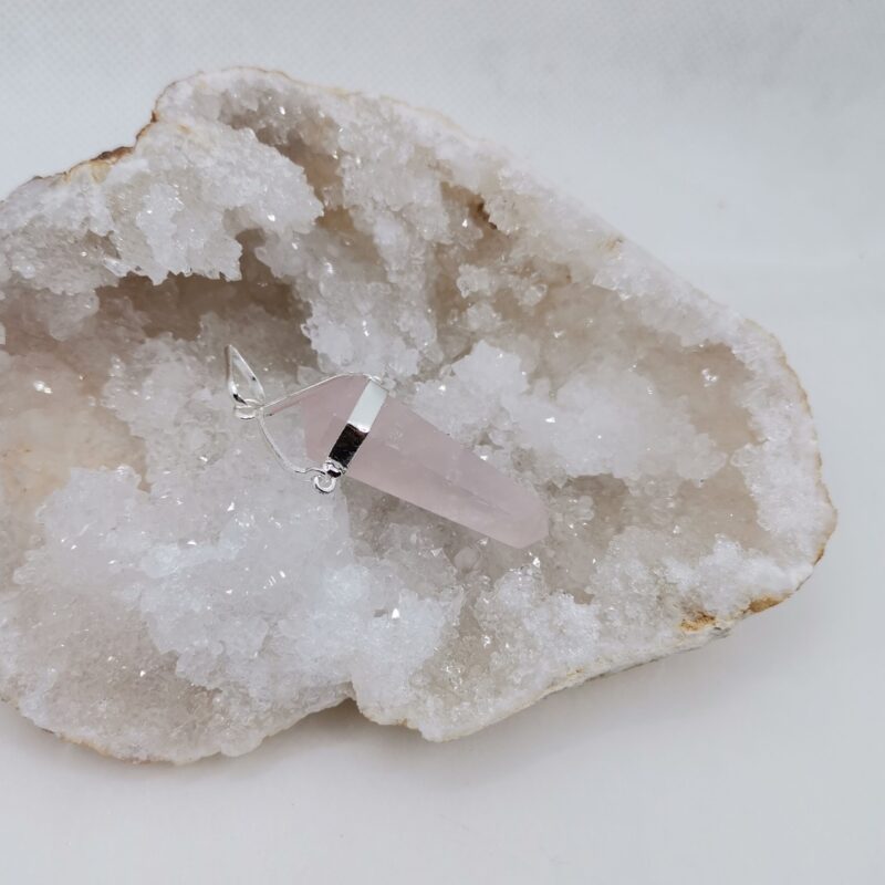 COLGANTE PUNTA BITERMINADA CUARZO ROSA PLATA 35