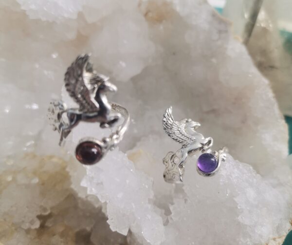 ANILLO PLATA PEGASO Y MINERAL ADAPTABLE