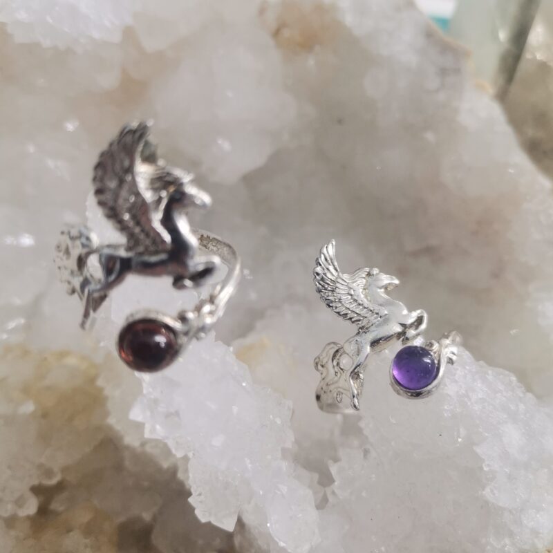 ANILLO PLATA PEGASO Y MINERAL ADAPTABLE
