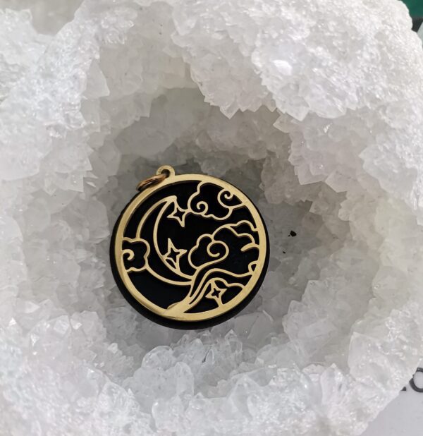 COLGANTE ACERO DORADO SHUNGIT LUNA ESTRELLAS GRANDE