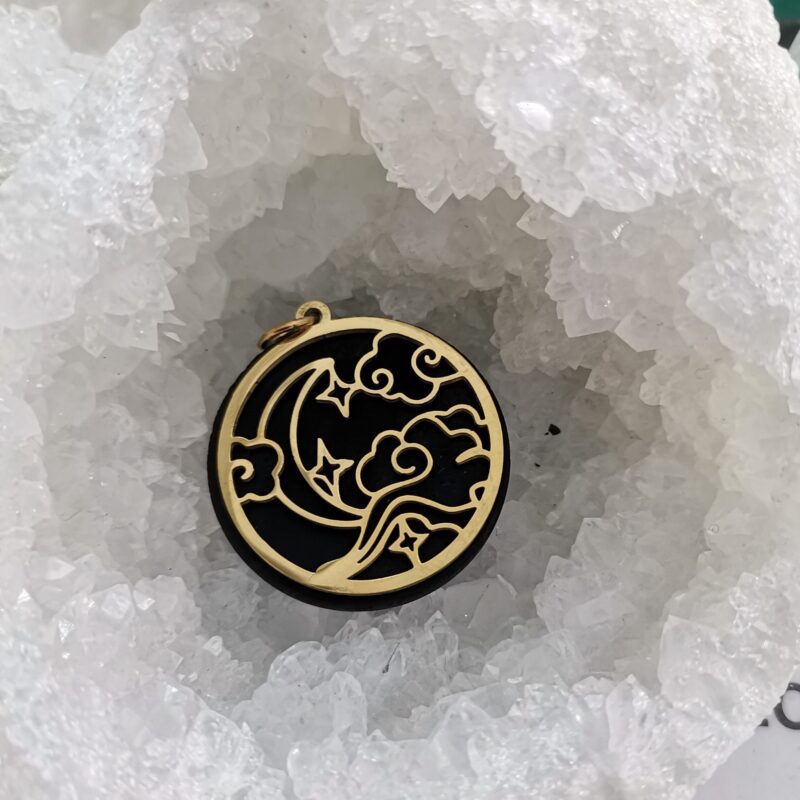 COLGANTE ACERO DORADO SHUNGIT LUNA ESTRELLAS GRANDE