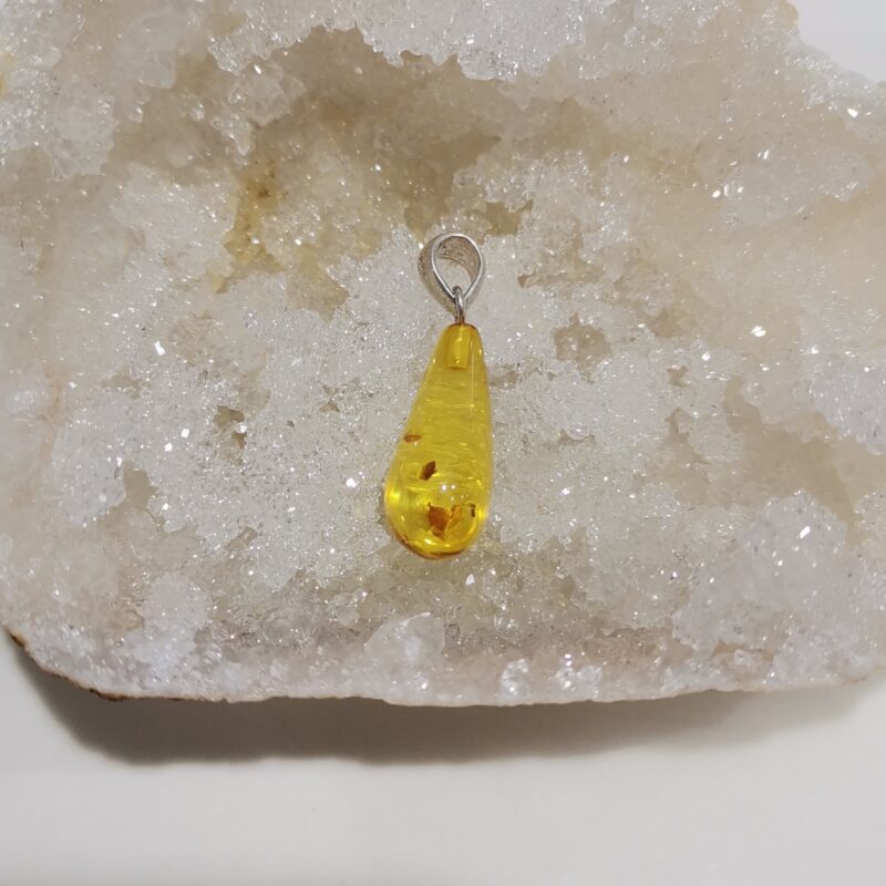 COLGANTE AMBAR GOTA ALARGADA PLATA