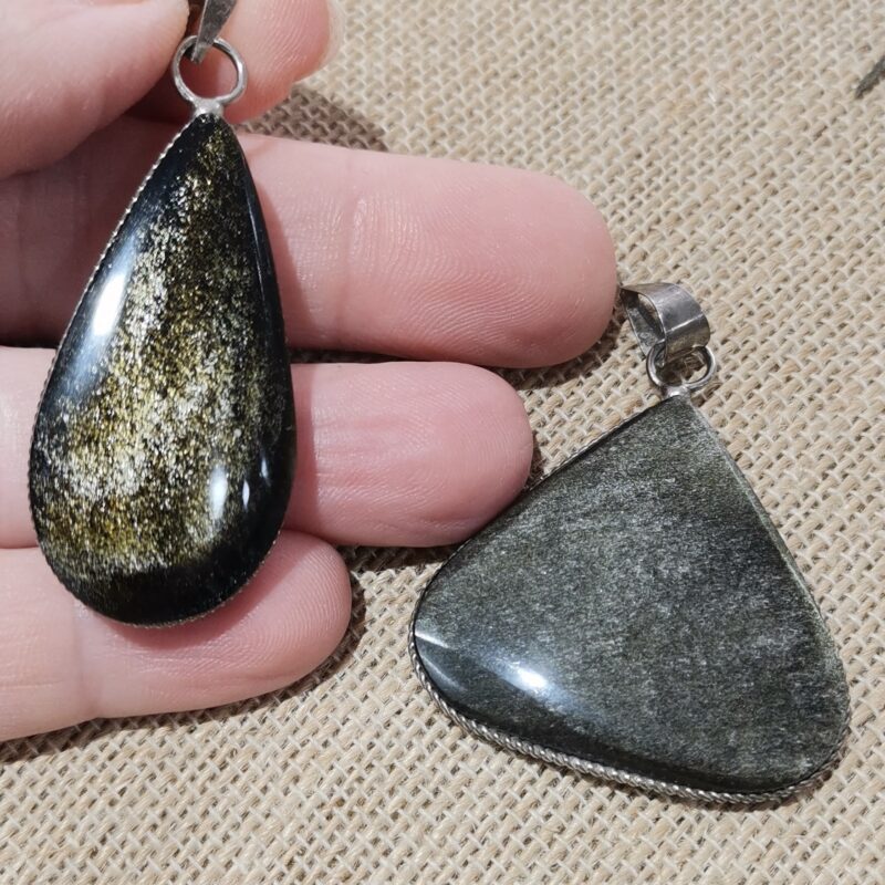 COLGANTE PLATA OBSIDIANA DORADA