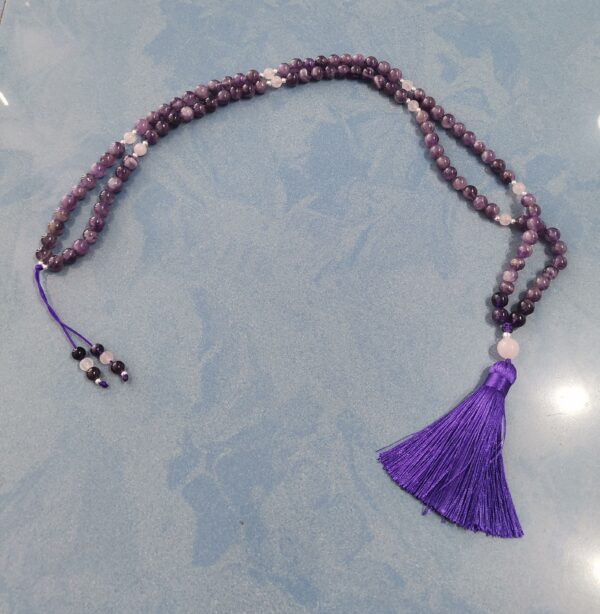 COLLAR JAPA MALA AMATISTA Y CUARZO ROSA PLATA
