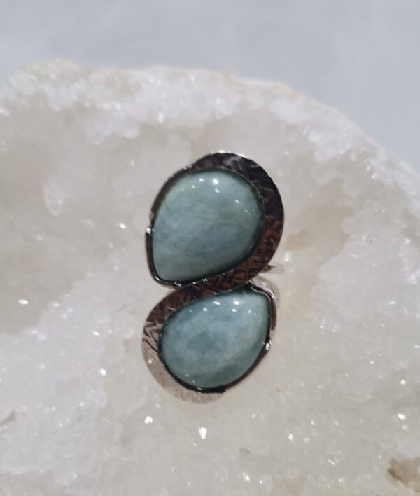 ANILLO PLATA AGUAMARINA DOBLE GOTA ADAPTABLE