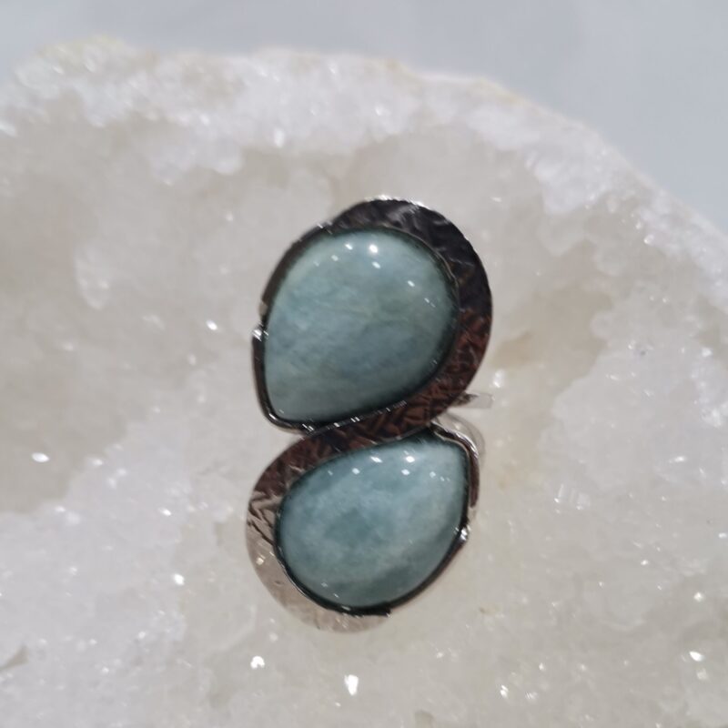ANILLO PLATA AGUAMARINA DOBLE GOTA ADAPTABLE