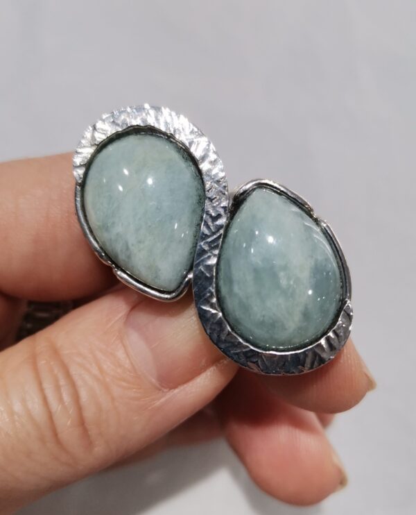 ANILLO PLATA AGUAMARINA DOBLE GOTA ADAPTABLE - Imagen 2