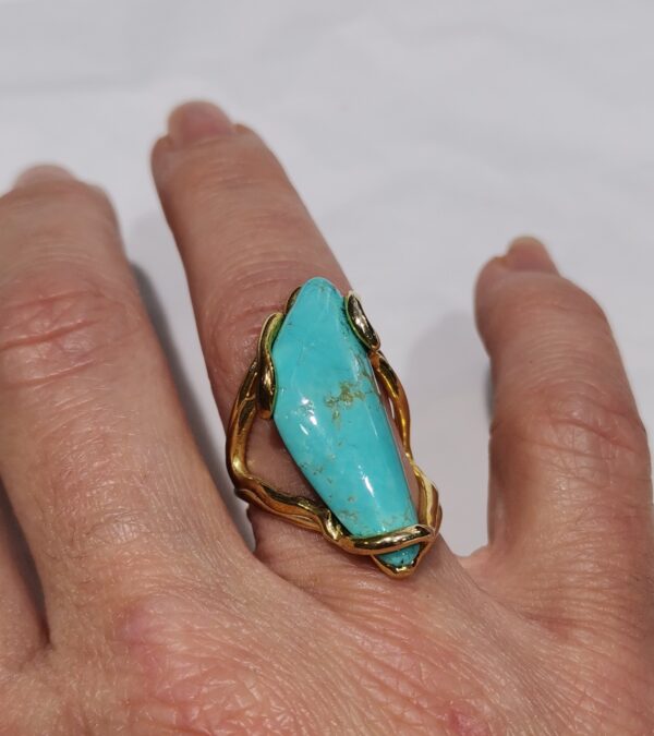 ANILLO TURQUESA PLATA BAÑO ORO - Imagen 2
