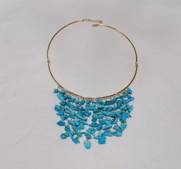 COLLAR GARGANTILLA TURQUESA CHIP PLATA BAÑO ORO - Imagen 2