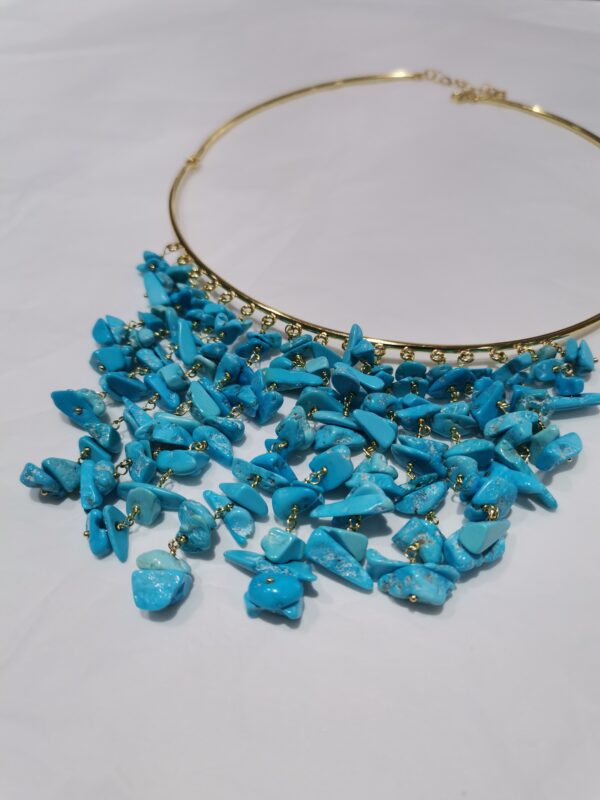 COLLAR GARGANTILLA TURQUESA CHIP PLATA BAÑO ORO