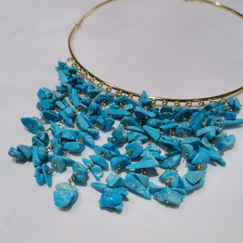 COLLAR GARGANTILLA TURQUESA CHIP PLATA BAÑO ORO