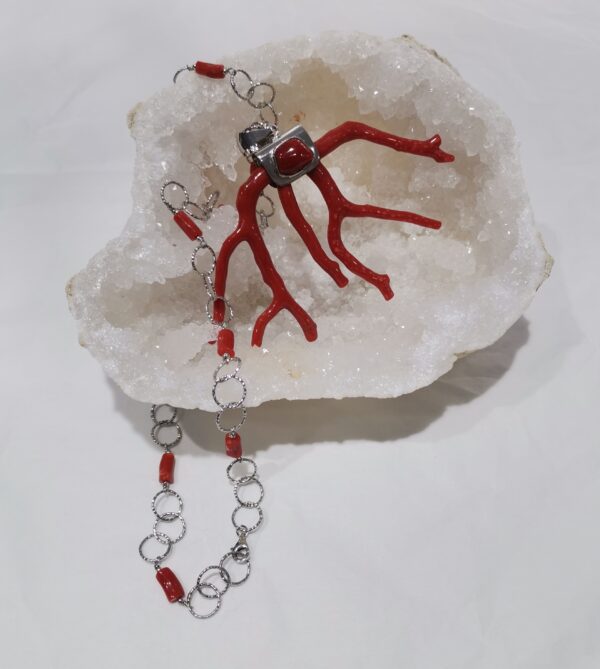 COLLAR RAMA DE CORAL CON CADENA PLATA