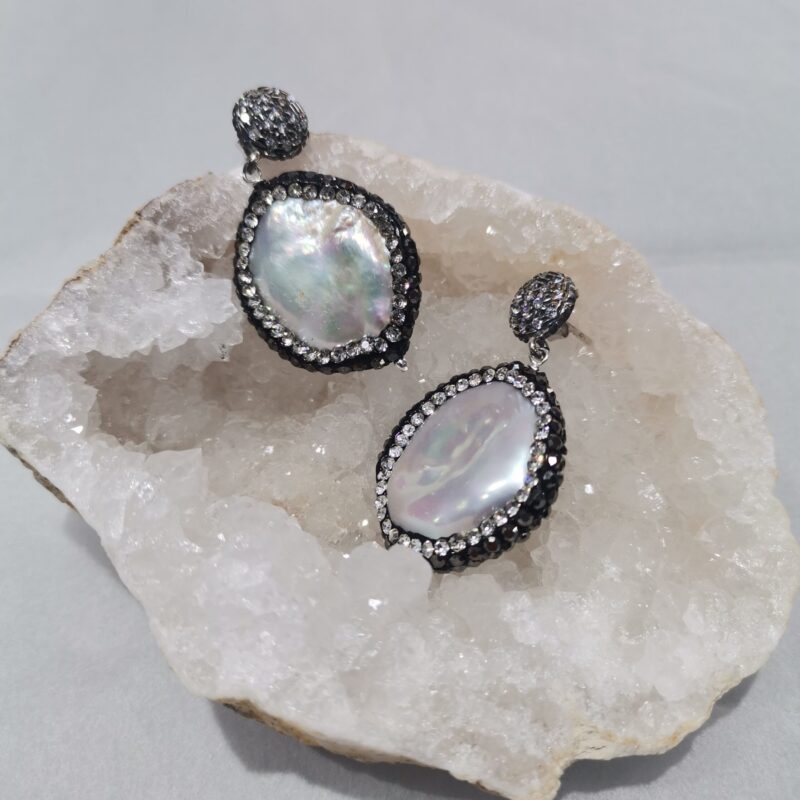 PENDIENTE PERLA NATURAL Y CIRCONITAS PLATA