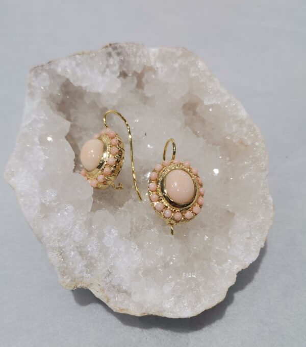 PENDIENTE CORAL ROSA OVALADO PLATA BAÑO ORO