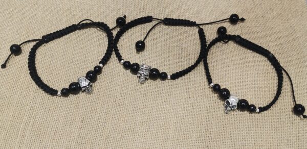PULSERA CUERDA TURMALINA CALAVERA PLATA - Imagen 2