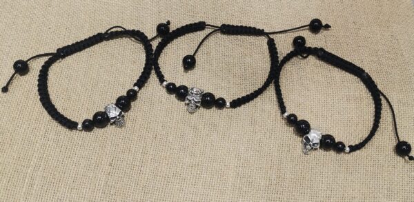 PULSERA CUERDA TURMALINA CALAVERA PLATA - Imagen 2