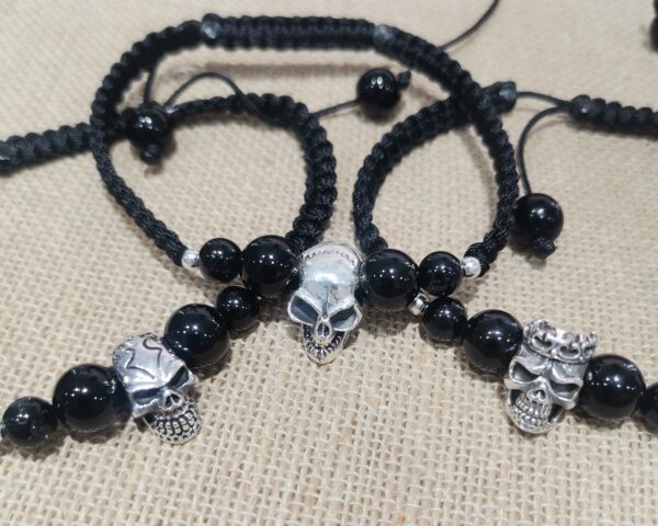PULSERA CUERDA TURMALINA CALAVERA PLATA
