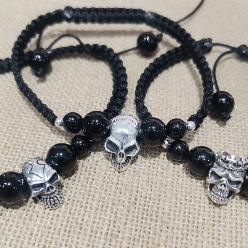 PULSERA CUERDA TURMALINA CALAVERA PLATA