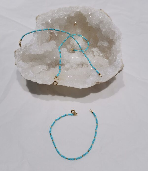 PULSERA PLATA BAÑO ORO Y TURQUESA 2 MM