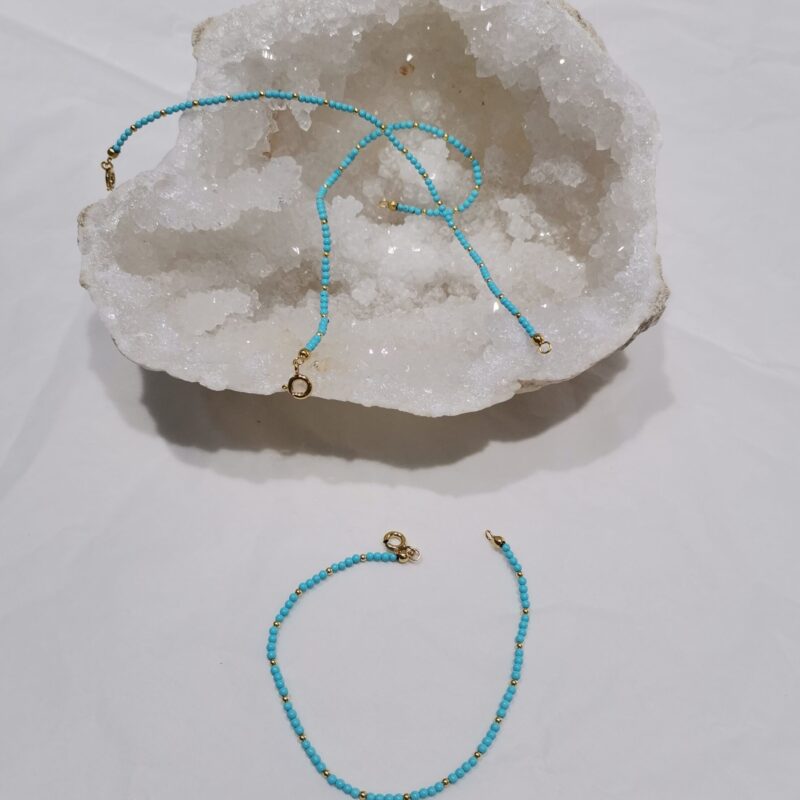 PULSERA PLATA BAÑO ORO Y TURQUESA 2 MM