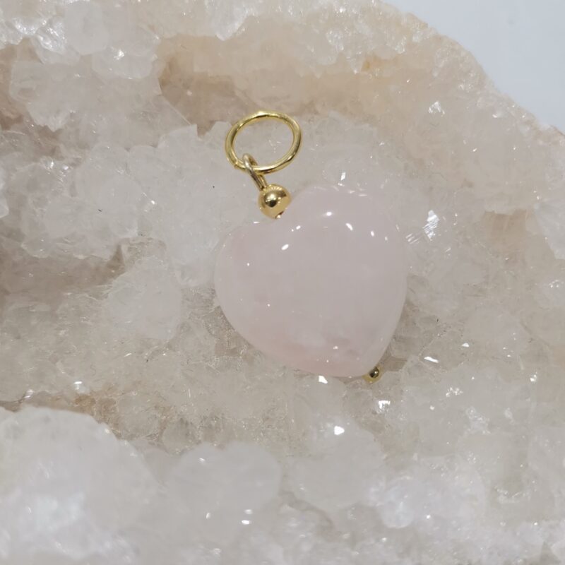 COLGANTE PLATA BAÑO ORO CORAZON CUARZO ROSA
