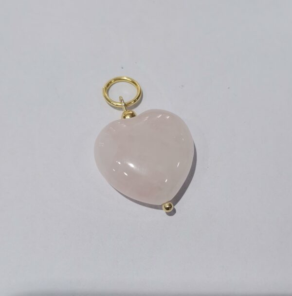 COLGANTE PLATA BAÑO ORO CORAZON CUARZO ROSA - Imagen 2