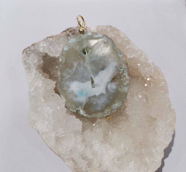 COLGANTE  PLATA BAÑO ORO AGATA AZUL CLARO